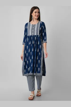 Amayra Ethnic Motifs Printed Thread Work Pleated Straight Kurta & Trousers