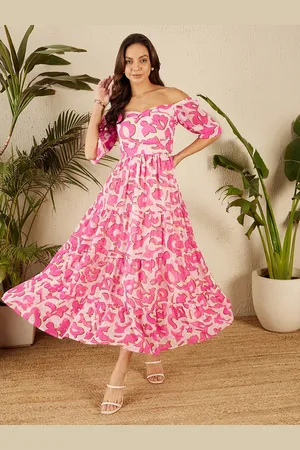Rare Fashion Floral Print Off-Shoulder Puff Sleeves Maxi Dress