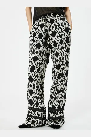 Koton Women Geometric Printed Flared Parallel Trousers