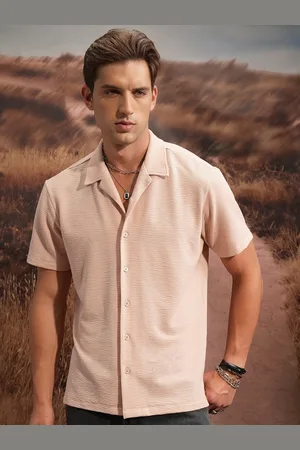 LocoMotive Premium Men Textured Bubble Knitted Cuban Collar Relaxed Fit Shirt