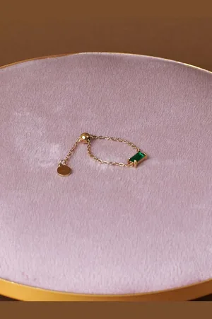 Salty Women Emerald Green 14k Gold Plated Adjustable Chain Rings