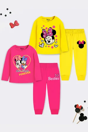 YK Girls Pack of 2 Mickey & Friends Printed T-shirt With Pyjamas