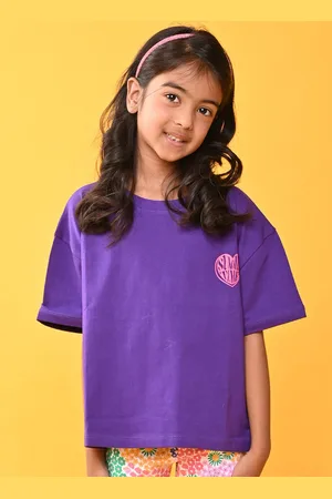 Anthrilo Girls Drop Shoulder Sleeves Pure Cotton Boxy T-shirt