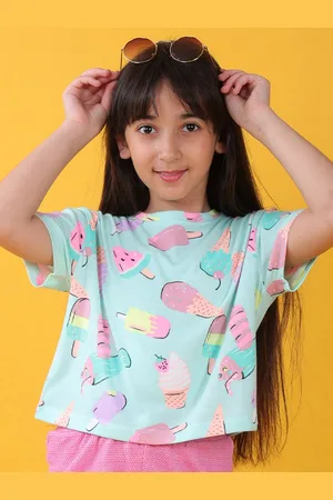 Anthrilo Girls Conversational Printed Drop Shoulder Sleeves Pure Cotton T-shirt