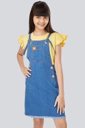 OLELÉ Girls Denim Cotton Pinafore Dress