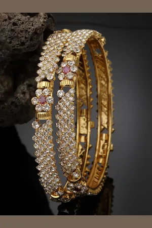 Sukkhi Set Of 2 Gold-Plated American Diamond Stone-Studded Bangles