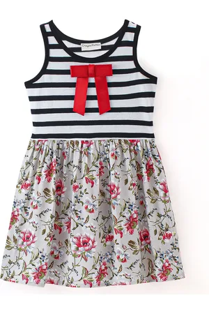 CrayonFlakes Girls Floral Printed Round Neck Cotton Fit & Flare Dress