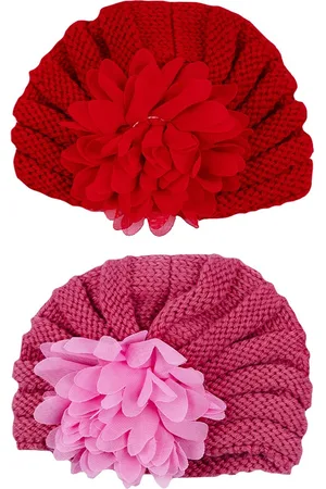 Baby Moo Infants Pack of 2 Self Design Woollen Turban Caps