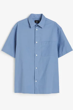 H&M Men Pure Cotton Relaxed Fit Short-Sleeved Shirt