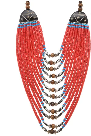 Bamboo Tree Jewels Blue & Red Multistrand Handcrafted Necklace