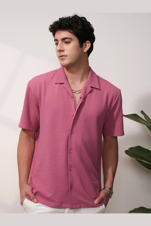 LocoMotive Men Premium Bubble Knit Textured Cuban Collar Relaxed Shirt