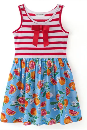 CrayonFlakes Girls Floral Printed Round Neck Cotton Fit & Flare Dress
