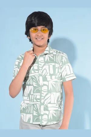 Crimsoune Club Boys Classic Slim Fit Abstract Printed Pure Cotton Casual Shirt
