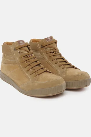 Woodland Men Camel Brown Solid Nubuck Mid-Top Wide Fit Sneakers
