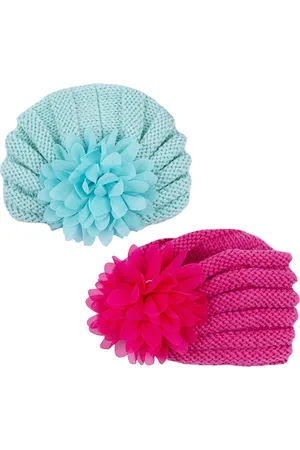 Baby Moo Infants Pack of 2 Self Design Woollen Turban Caps