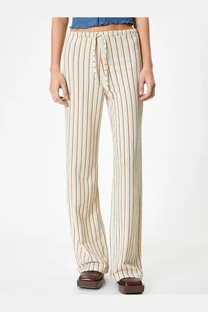 Koton Women Striped Flared High-Rise Parallel Trousers