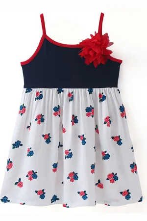 CrayonFlakes Girls Floral Printed Shoulder Straps Cotton Fit & Flare Dress