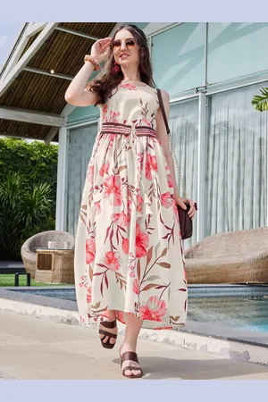 Sangria Floral Printed A-Line Ethnic Dress