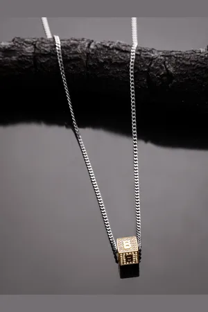 Roadster Silver-Toned Silver-Plated Cubic Zirconia Square Shaped Pendant With Chain