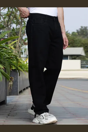 HERE&NOW Black Men Mid-Rise Loose Relaxed Fit Cotton Jeans
