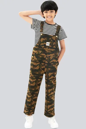 OLELÉ Boys Camouflage Printed Cotton Denim Dungarees