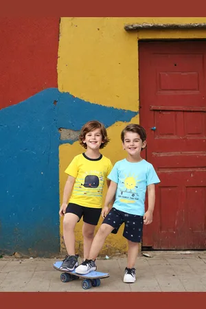 Toonyport Boys Pack Of 2 Printed Round Neck Short Sleeves Cotton T-shirt with Shorts