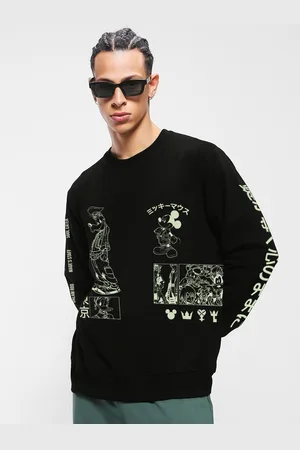 Bewakoof Mickey Mouse Printed Ribbed Fleece Pullover Sweatshirt