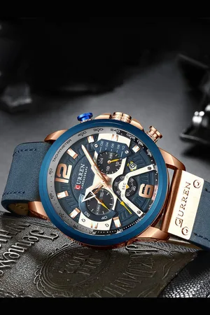 Curren Men Round Dial & Leather Straps Chronograph Analogue Watch CR-00001 1
