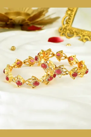 Voylla Set Of 2 Gold Plated Kundan Studded Bangles