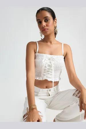 FREAKINS Shoulder Straps Cotton Crop Top