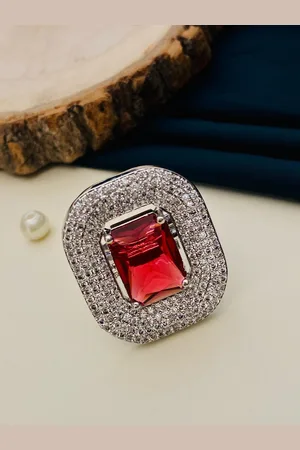 Anouk Silver-Plated White American Diamond Studded Finger Ring