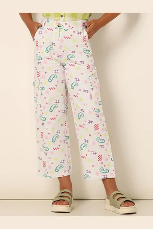 VERO MODA Girls Conversational Printed Flared Cotton High-Rise Trousers