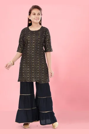 BAESD Girls Floral Printed Regular Pure Cotton Kurta with Sharara