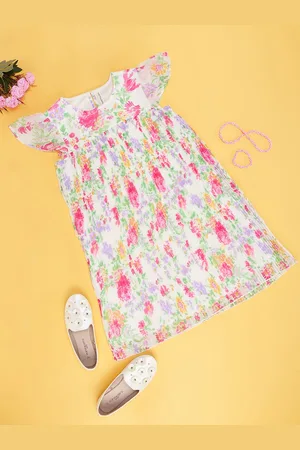 Pantaloons Round Neck Floral Print Flutter Sleeve A-Line Dress