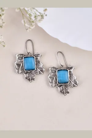Dastoor Silver-Plated Contemporary Oxidised Drop Earrings