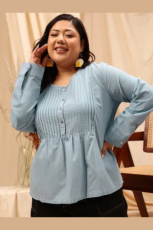 CURVY STREET Plus Size Striped Cotton Denim Top