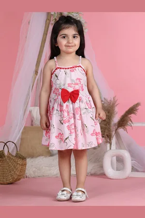 Cutiekins Girls Floral Printed Cotton Shoulder Straps Flared Fit & Flare Dress