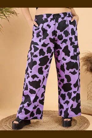 CURVY STREET Women Plus Size Abstract Printed Loose Fit Pure Cotton Cargos Trouser