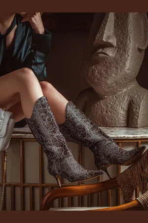 SAINT G. Women High Top Printed Leather Slim Heel Regular Boots