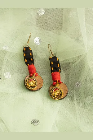 ExclusiveLane Wood Circular Tribal Bohemian Drop Earrings