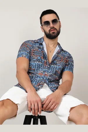 Campus Blue Classic Ethnic Motifs Printed Spread Collar Casual Shirt