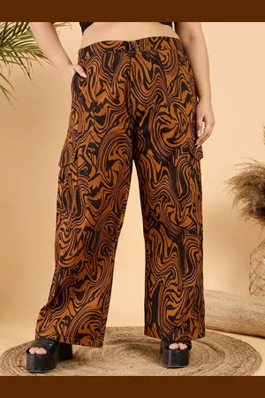 CURVY STREET Women Plus Size Abstract Printed Loose Fit Pure Cotton Wide Leg Trouser
