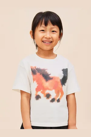 H&M Girls Pure Cotton Animal-Motif T-shirt