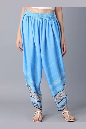 Elleven Women Blue & White Printed Pure Cotton Loose-Fit Salwar