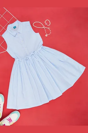 Pantaloons Girls Striped Shirt Collar Cotton Fit & Flare Dress