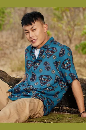The Souled Store Men Blue Relaxed Boxy Printed Casual Shirt