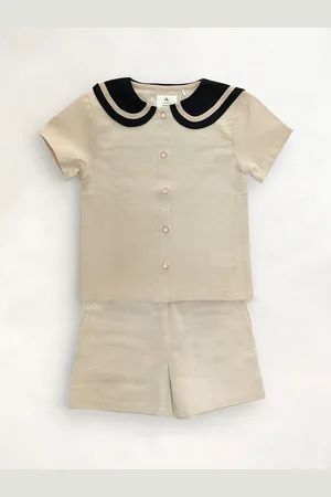 Cherry Crumble Unisex Kids Beige & Black Shirt with Shorts