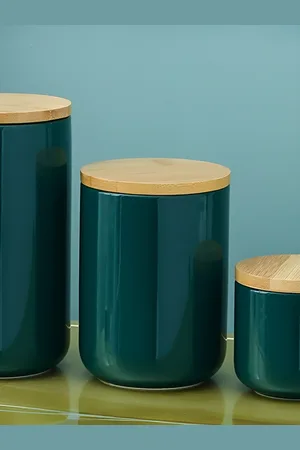 Aura Green & Brown Air Tight Ceramic Containers With Lid - 800 ML
