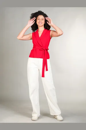 Roadster The Lifestyle Co. Red V Neck Sleeveless Wrap Top