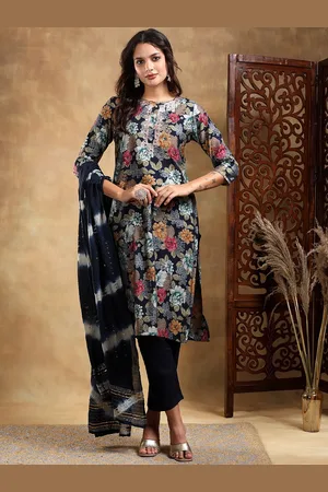 Bani Women Floral Printed Embroidered Straight Kurta With Trousers & Dupatta